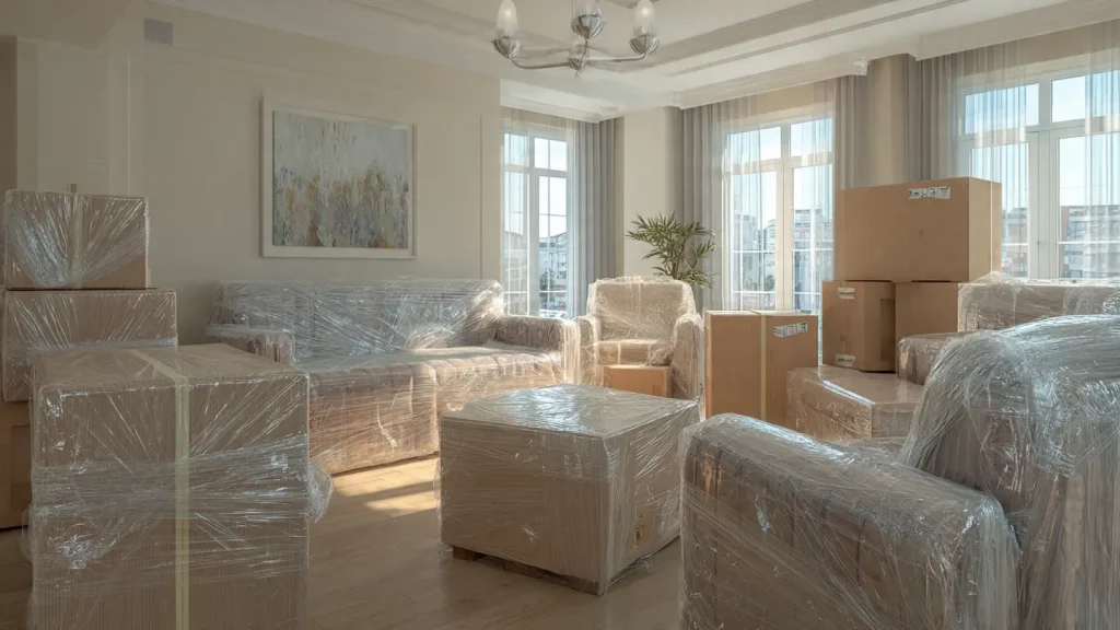 Wrapped sofa and boxes for safe storage dubai price.